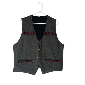 Gray Vest with Burgundy Trim and V-Neck